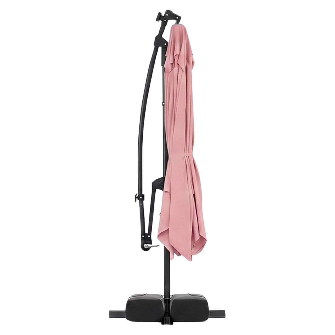 8-Foot Solar LED Patio Umbrella with Base and Rotating Feature