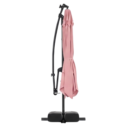 8-Foot Solar LED Patio Umbrella with Base and Rotating Feature
