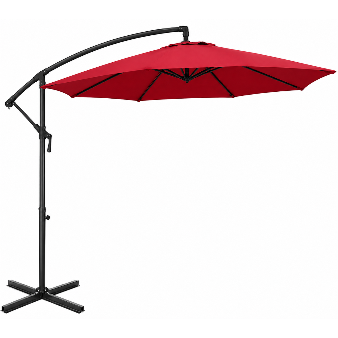 9-Foot Offset Outdoor Umbrella with Base and Full 360° Rotation