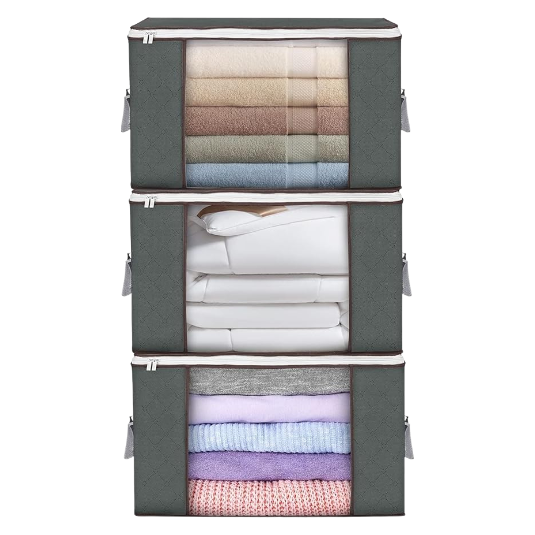 Multipack of 90L Foldable Storage Bags for Clothes with Window and Handles