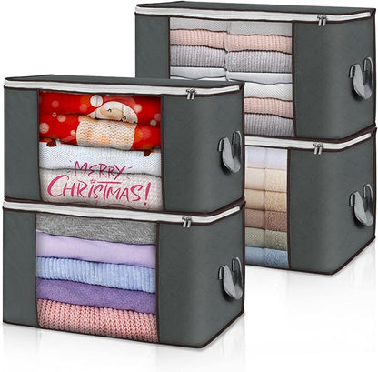 Multipack of 90L Foldable Storage Bags for Clothes with Window and Handles