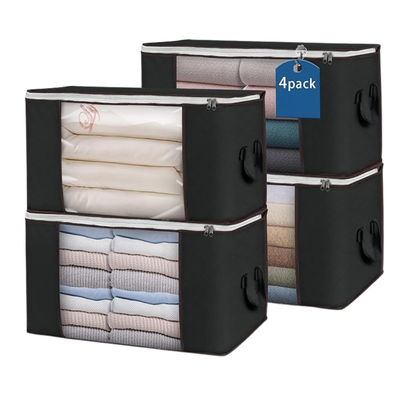 Multipack of 90L Foldable Storage Bags for Clothes with Window and Handles