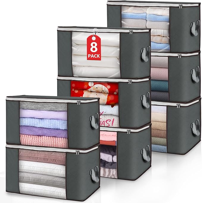 Multipack of 90L Foldable Storage Bags for Clothes with Window and Handles