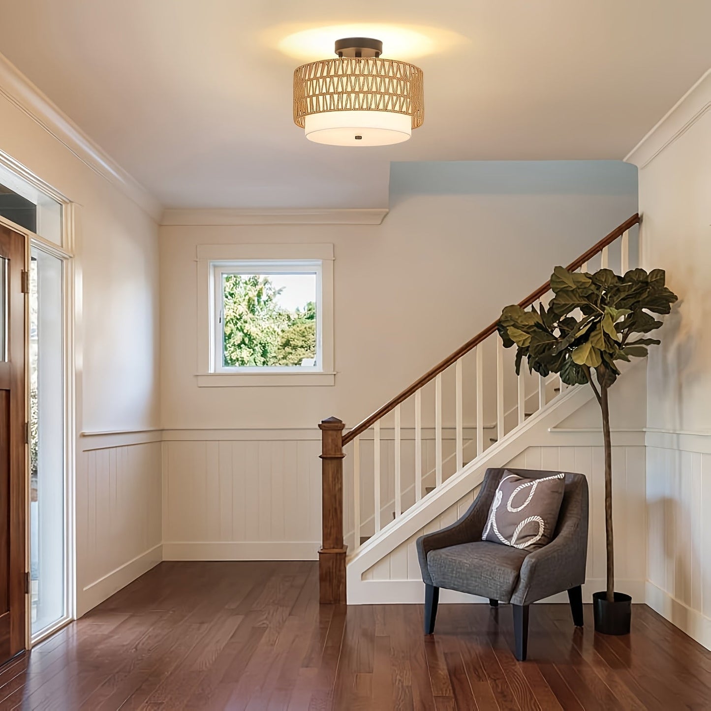 Coastal Charm Ceiling Light | Linen Shade Semi-Flush Mount