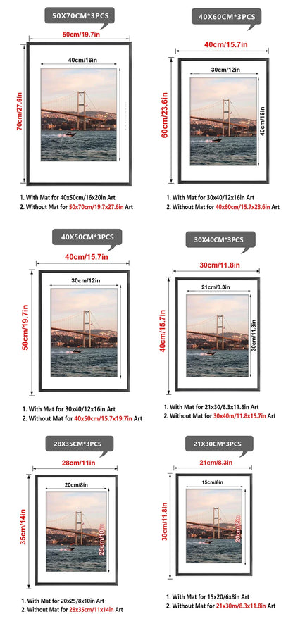 3-Pack Set of Aluminum Frames for Pictures