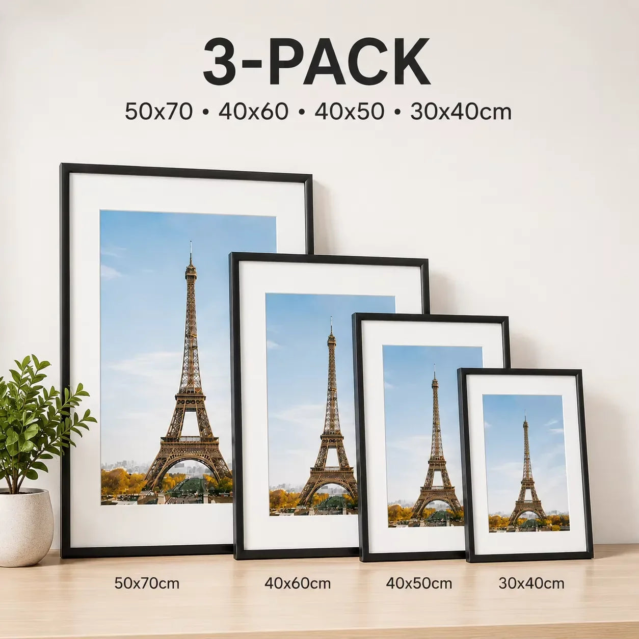 3-Pack Set of Aluminum Frames for Pictures