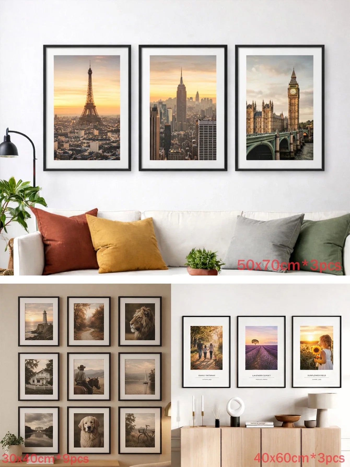 3-Pack Set of Aluminum Frames for Pictures