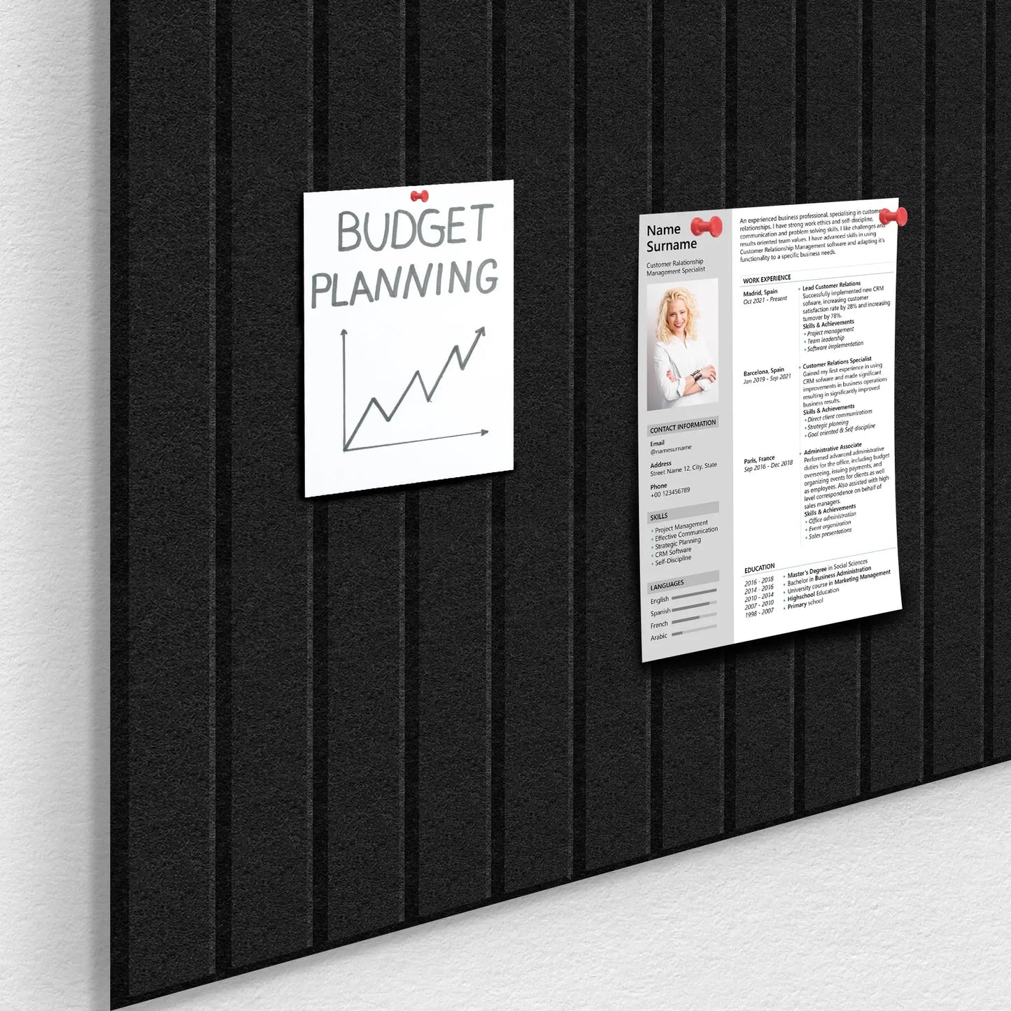 6-Piece Office Wall Board Set in Black Felt