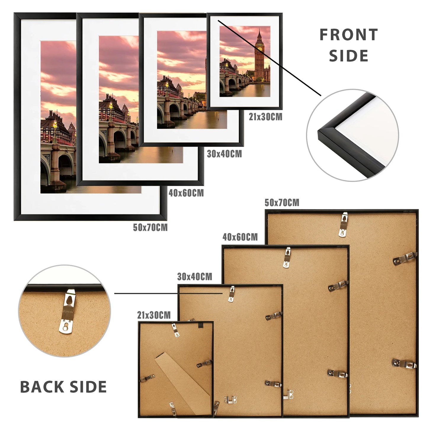3-Pack Set of Aluminum Frames for Pictures