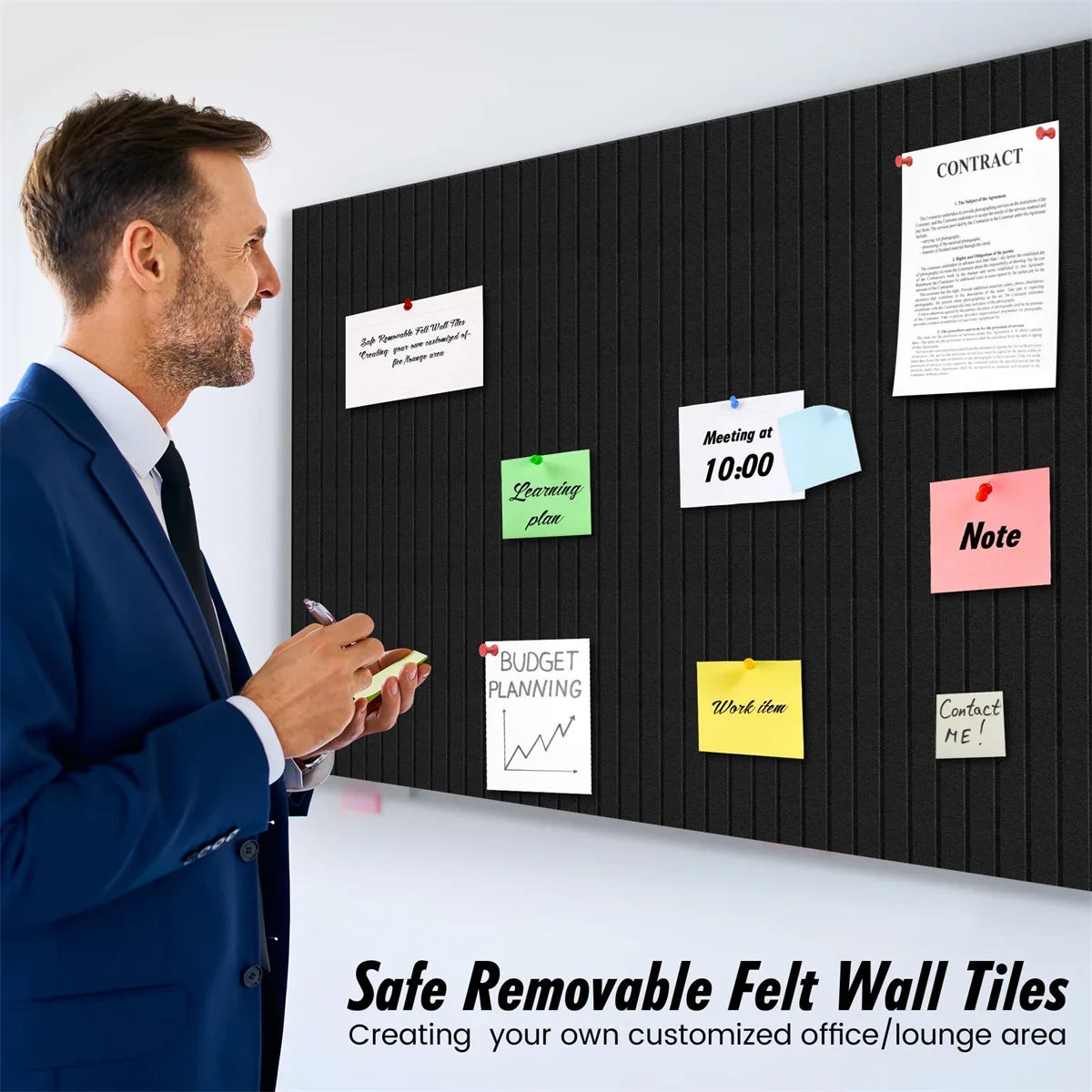6-Piece Office Wall Board Set in Black Felt