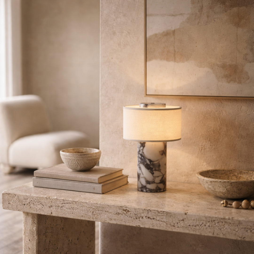 RadiantGlow Cordless Marble and Fabric LED Table Lamp