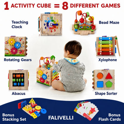 Activity Cube 8-in-1 Natural Rubberwood Montessori Activities
