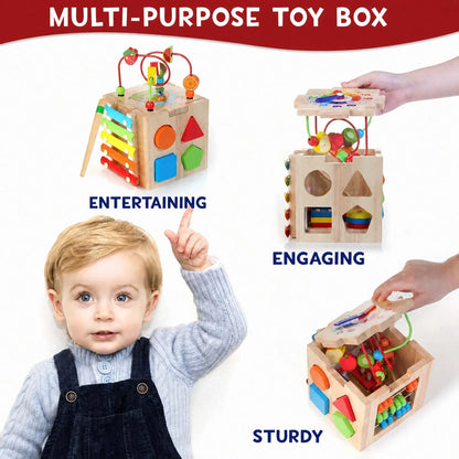 Activity Cube 8-in-1 Natural Rubberwood Montessori Activities
