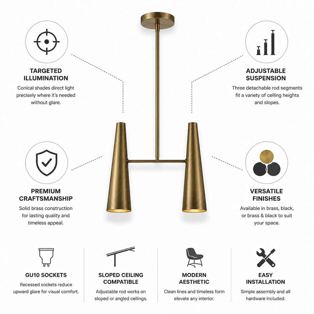 Adjustable Directional Brass Linear Pendant Light