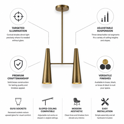 Adjustable Directional Brass Linear Pendant Light