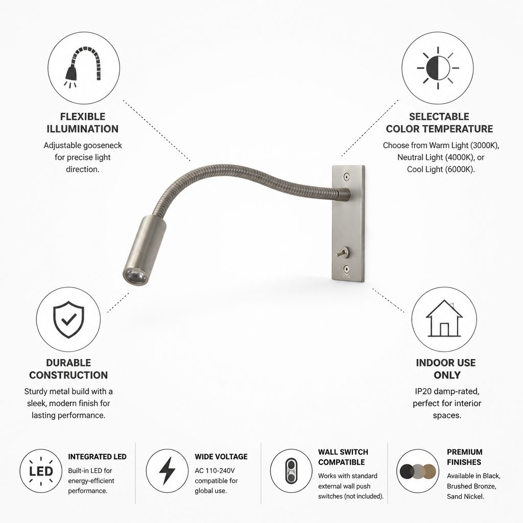 Adjustable Gooseneck Metal LED Wall Light