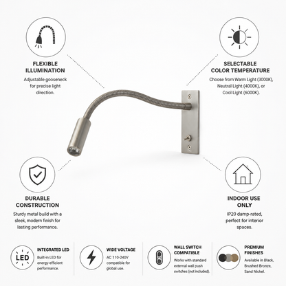 Adjustable Gooseneck Metal LED Wall Light