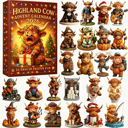 Advent Calendar 24 Highland Cow Resin Figurines