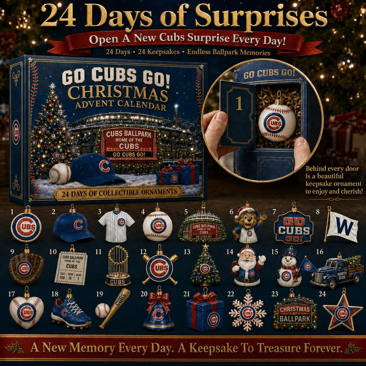Advent Calendar Baseball 24 Collectible Ornaments