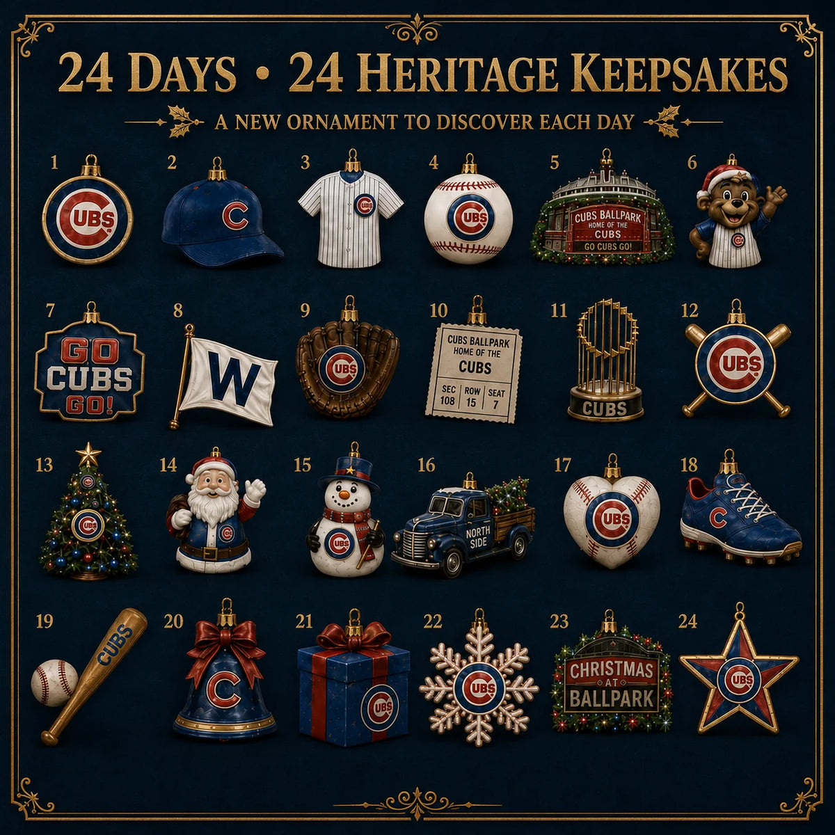 Advent Calendar Baseball 24 Collectible Ornaments