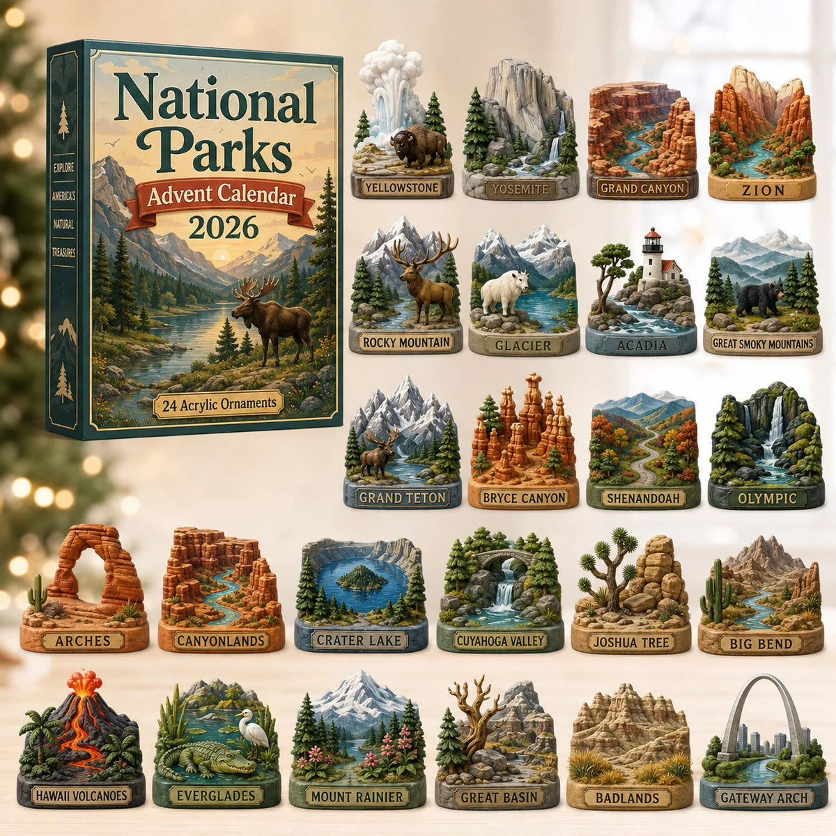 Advent Calendar National Park Ornaments 24-Piece Acrylic Set