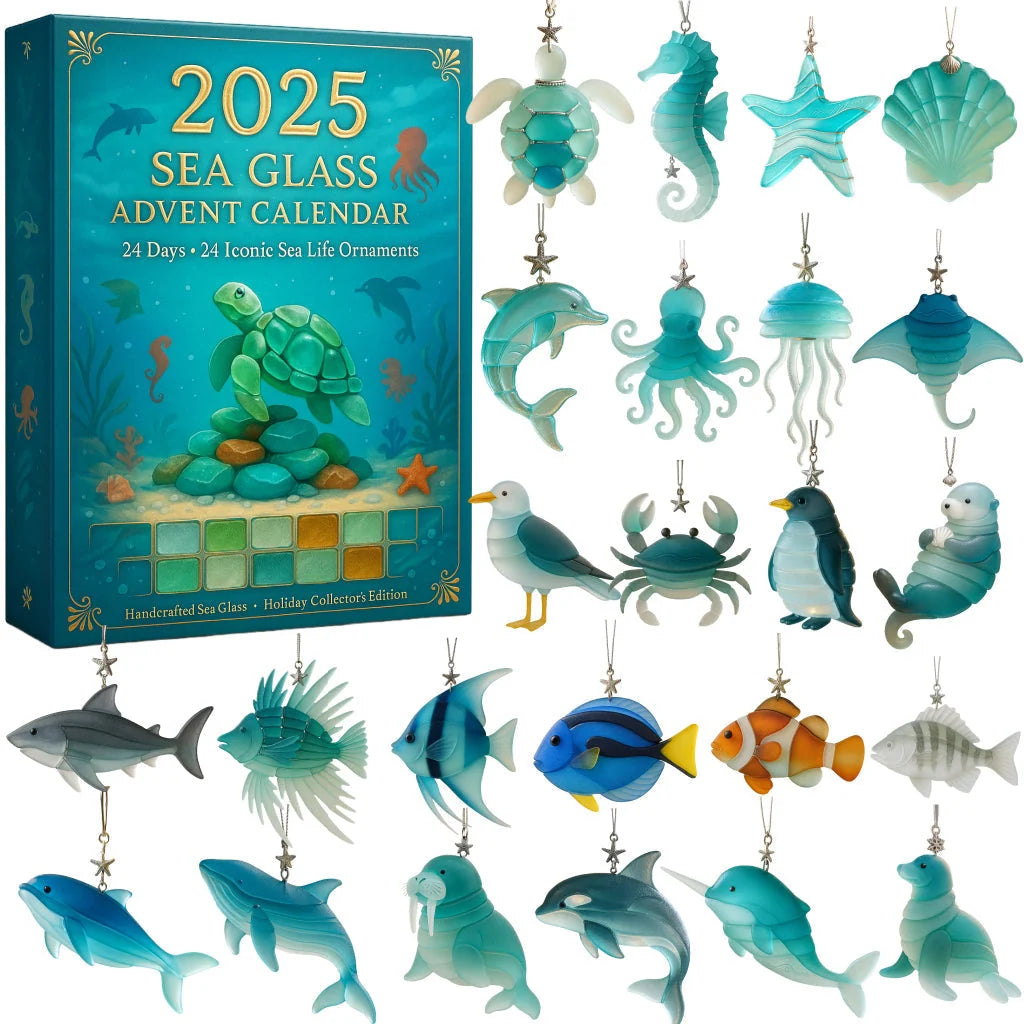 Advent Calendar Ocean-Themed Frosted Glass Ornaments Set of 24