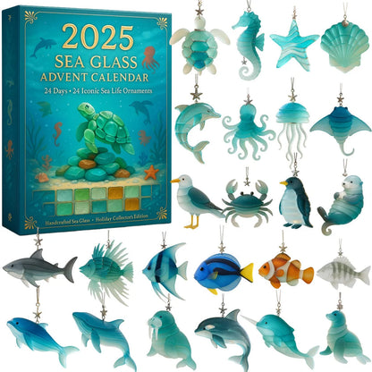 Advent Calendar Ocean-Themed Frosted Glass Ornaments Set of 24