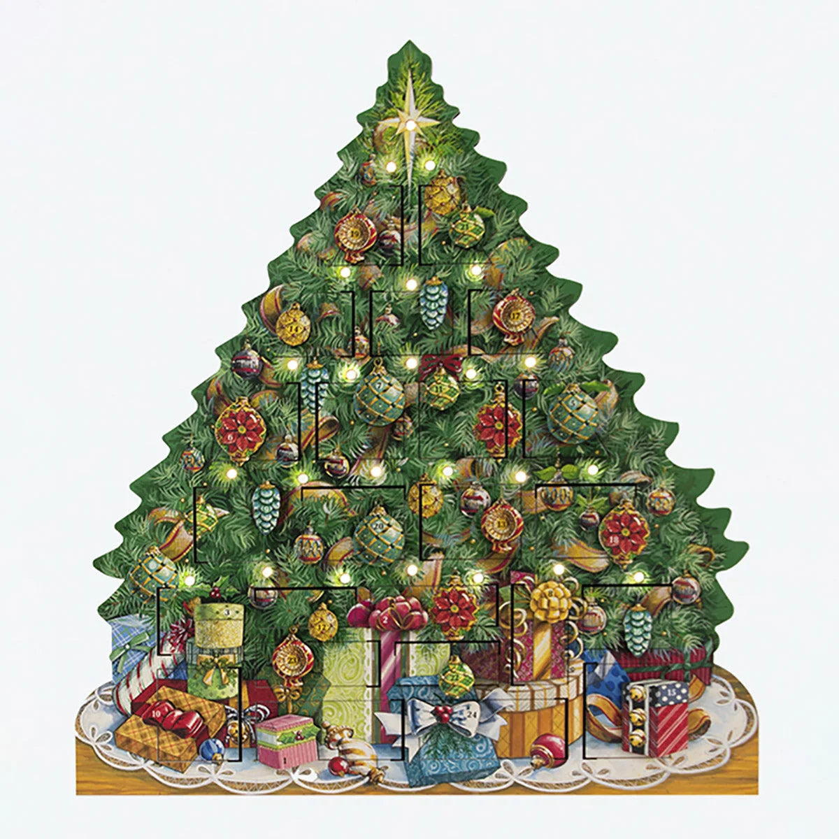 Advent Calendar Wooden Christmas Tree 24 Doors Musical Lights