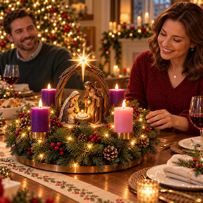 Advent Wreath Lighted Flameless Four-Candle Centerpiece