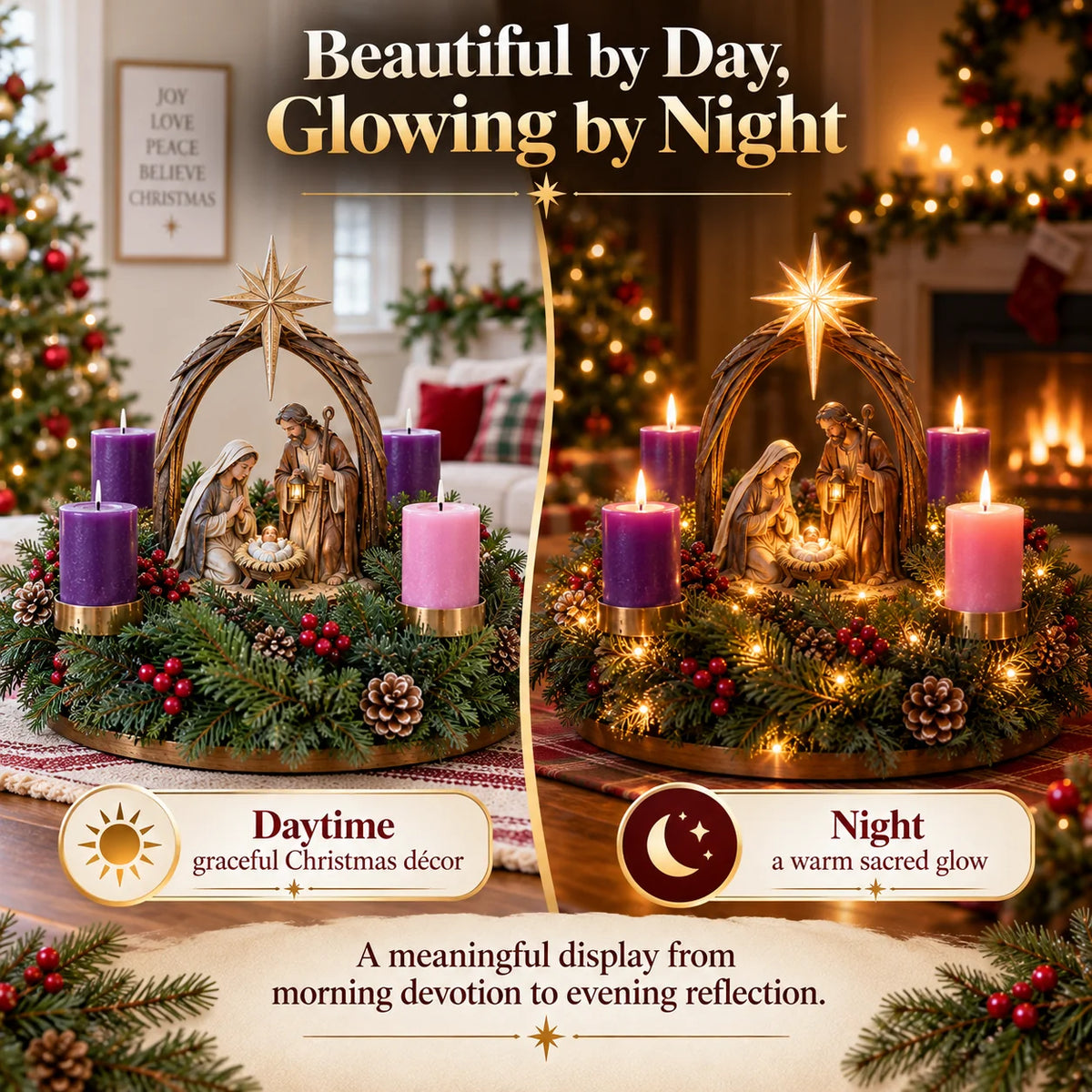Advent Wreath Lighted Flameless Four-Candle Centerpiece