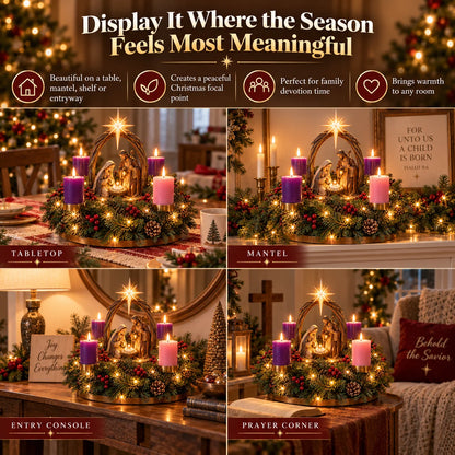 Advent Wreath Lighted Flameless Four-Candle Centerpiece