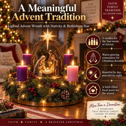 Advent Wreath Lighted Flameless Four-Candle Centerpiece