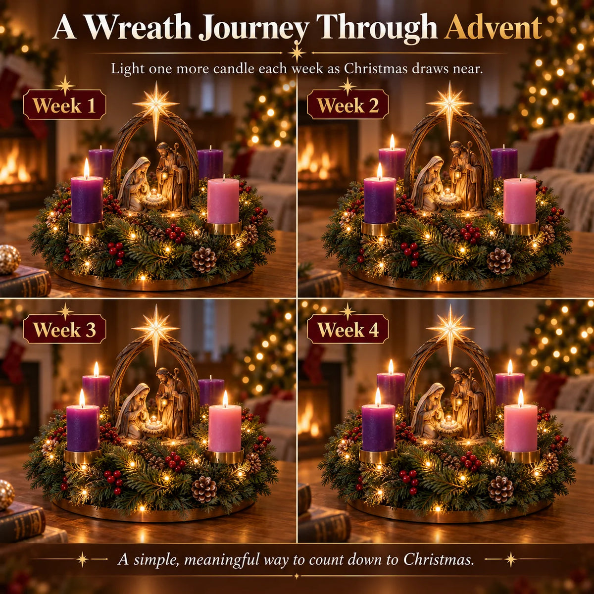 Advent Wreath Lighted Flameless Four-Candle Centerpiece