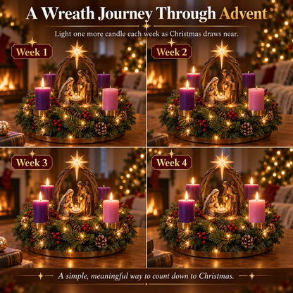 Advent Wreath Lighted Flameless Four-Candle Centerpiece
