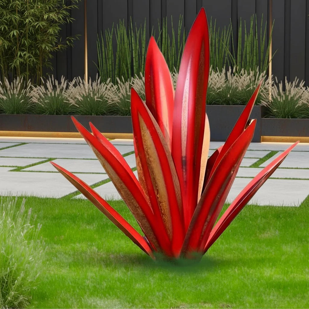 Agave Garden Sculpture Metal Weather-Resistant 3D Leaf Design