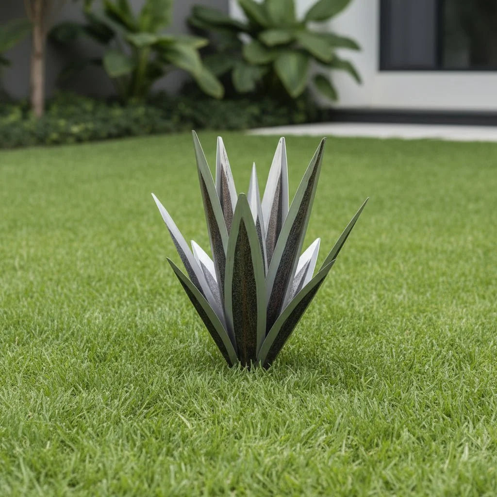 Agave Garden Sculpture Metal Weather-Resistant 3D Leaf Design