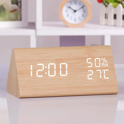 Alarm Clock Wood-Textured LED Sound-Activated