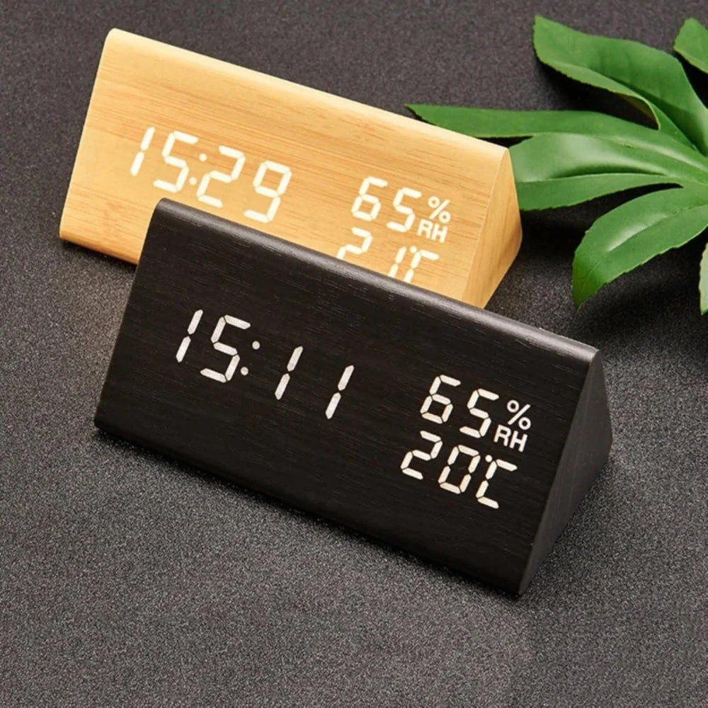 Alarm Clock Wood-Textured LED Sound-Activated