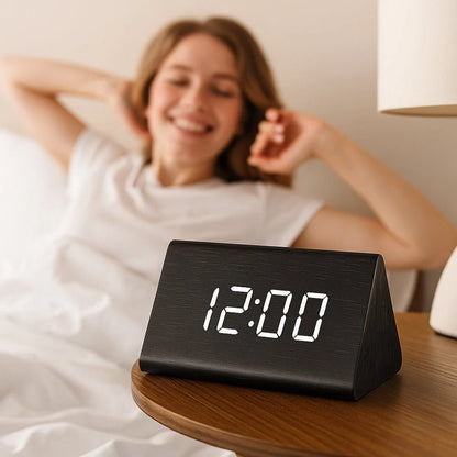 Alarm Clock Wood-Textured LED Sound-Activated