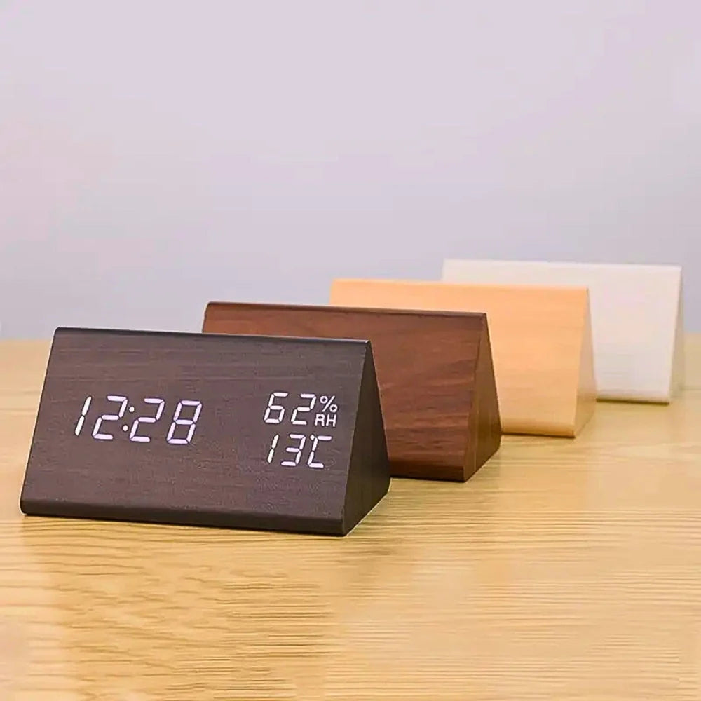 Alarm Clock Wood-Textured LED Sound-Activated