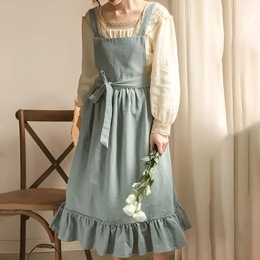 Apron Cotton Blend Cross-Back Front Pocket