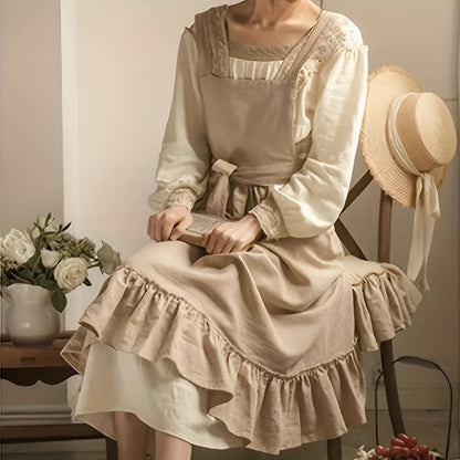 Apron Cotton Blend Cross-Back Front Pocket