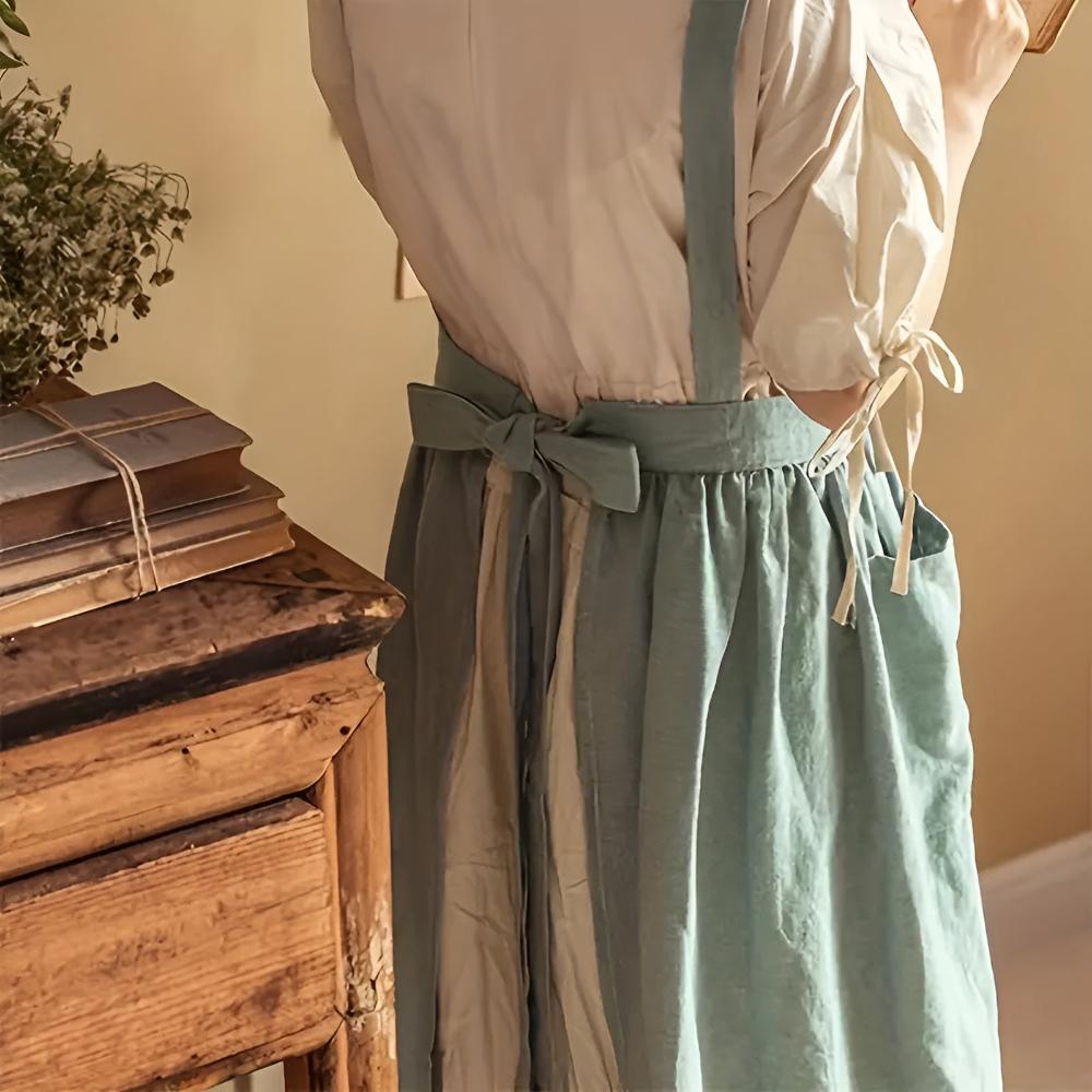Apron Cotton Blend Cross-Back Front Pocket