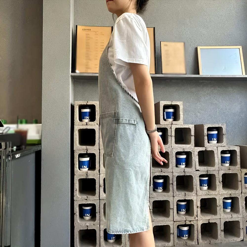 Apron Cotton Denim Adjustable Cross-Back Straps Roomy Pockets