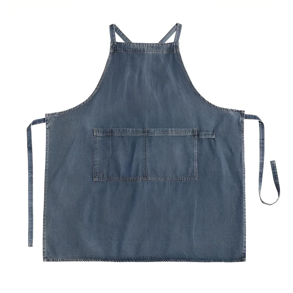 Apron Cotton Denim Adjustable Cross-Back Straps Roomy Pockets