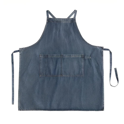 Apron Cotton Denim Adjustable Cross-Back Straps Roomy Pockets