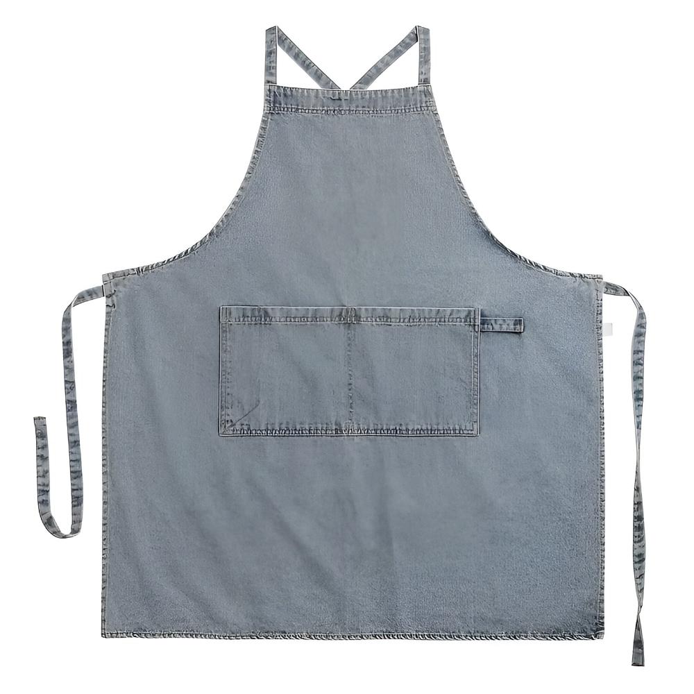 Apron Cotton Denim Adjustable Cross-Back Straps Roomy Pockets