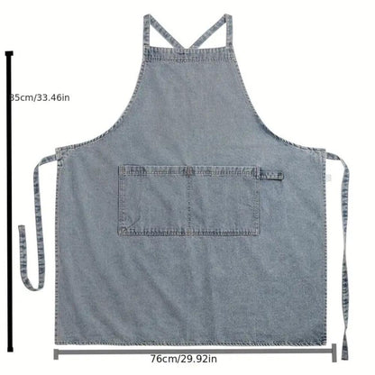 Apron Cotton Denim Adjustable Cross-Back Straps Roomy Pockets