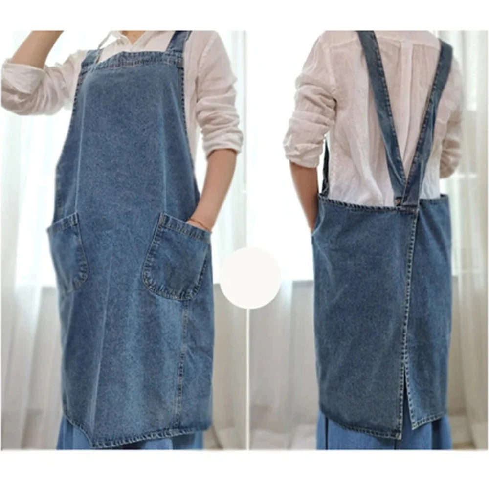 Apron Cotton Denim Two Front Pockets Machine Washable