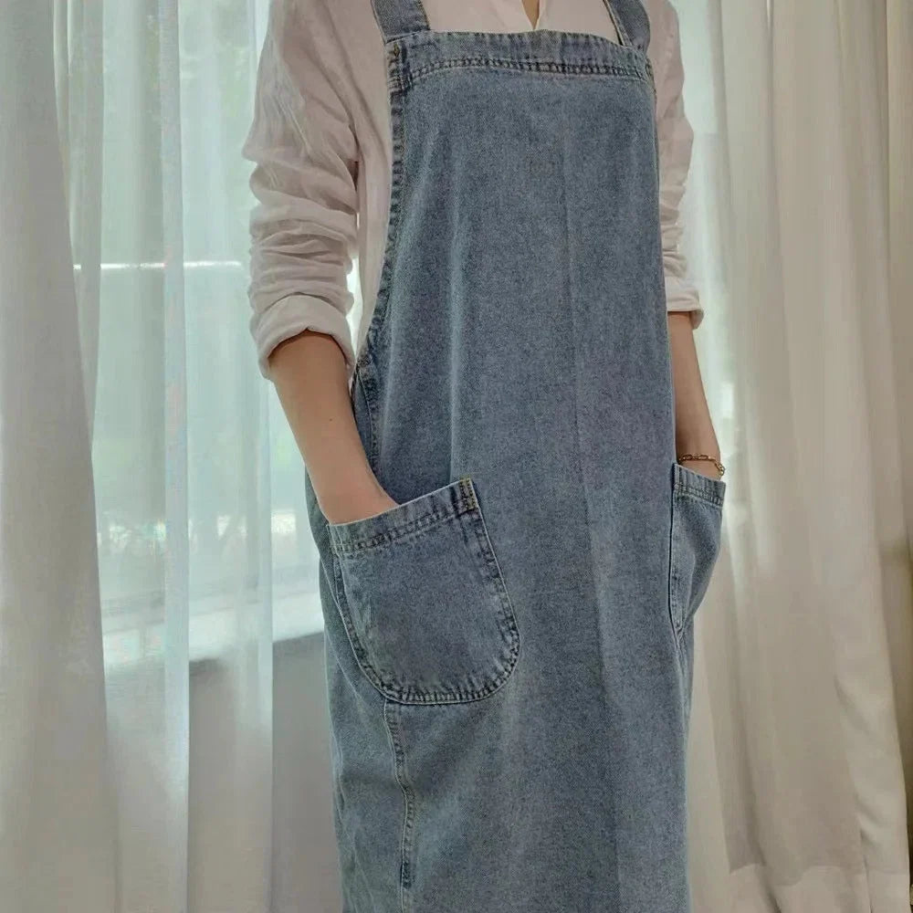 Apron Cotton Denim Two Front Pockets Machine Washable